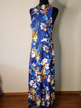 Banana Republic Navy Floral Maxi Dress SZ 10 Sleeveless Back Zipper Lightweight